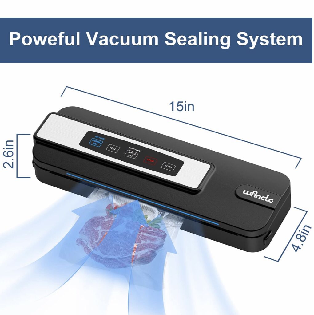 NEW IN BOX   Wancle Vacuum Sealer Machine, Automatic Vacuum Sealers, Led Indicator Lights, Dry & Moist Food Modes, Easy to Clean, Black