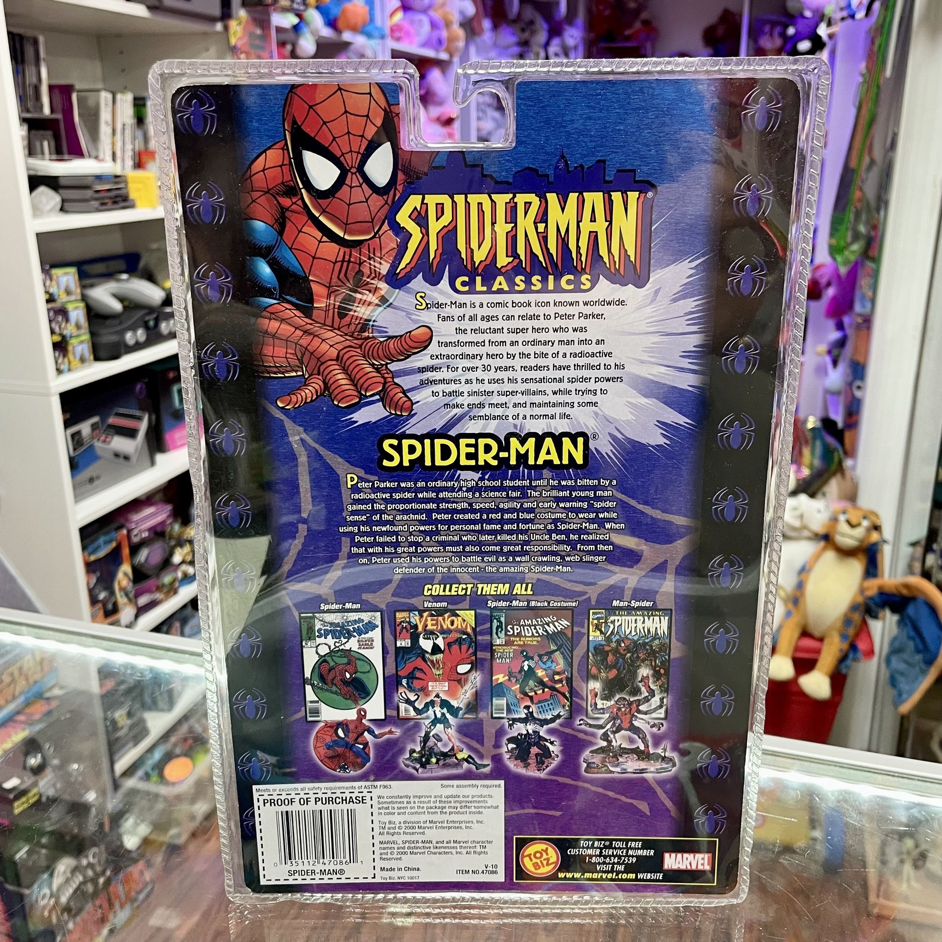Vintage 2000 Toy Biz Spider-Man Classics 6” Action Figure Toy NIB - 30 Points Of Articulation, Wall Mountable Display Stand & 30 Page Comic Book
