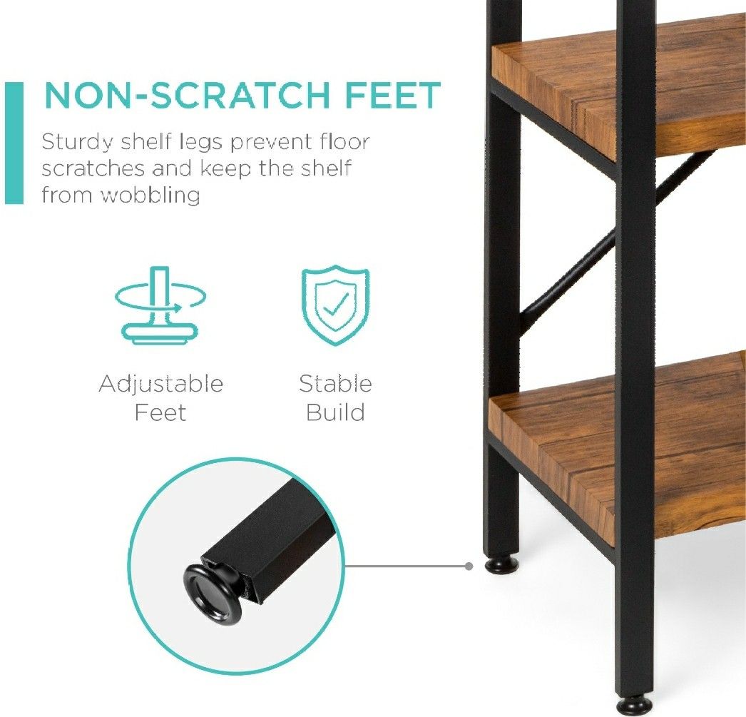 Rustic 3-Tier Console Table for Living Room, Entry w/Non-Scratch Feet, Grain Finish, Steel Frame