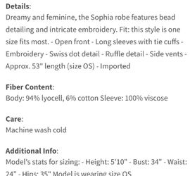 New Free People Robe With Embroidery, Beading Etc Thumbnail