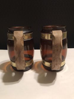 Vintage Set of Two Grain Belt Beer Brown Glass Siesta Ware Wood Handle Mugs Thumbnail