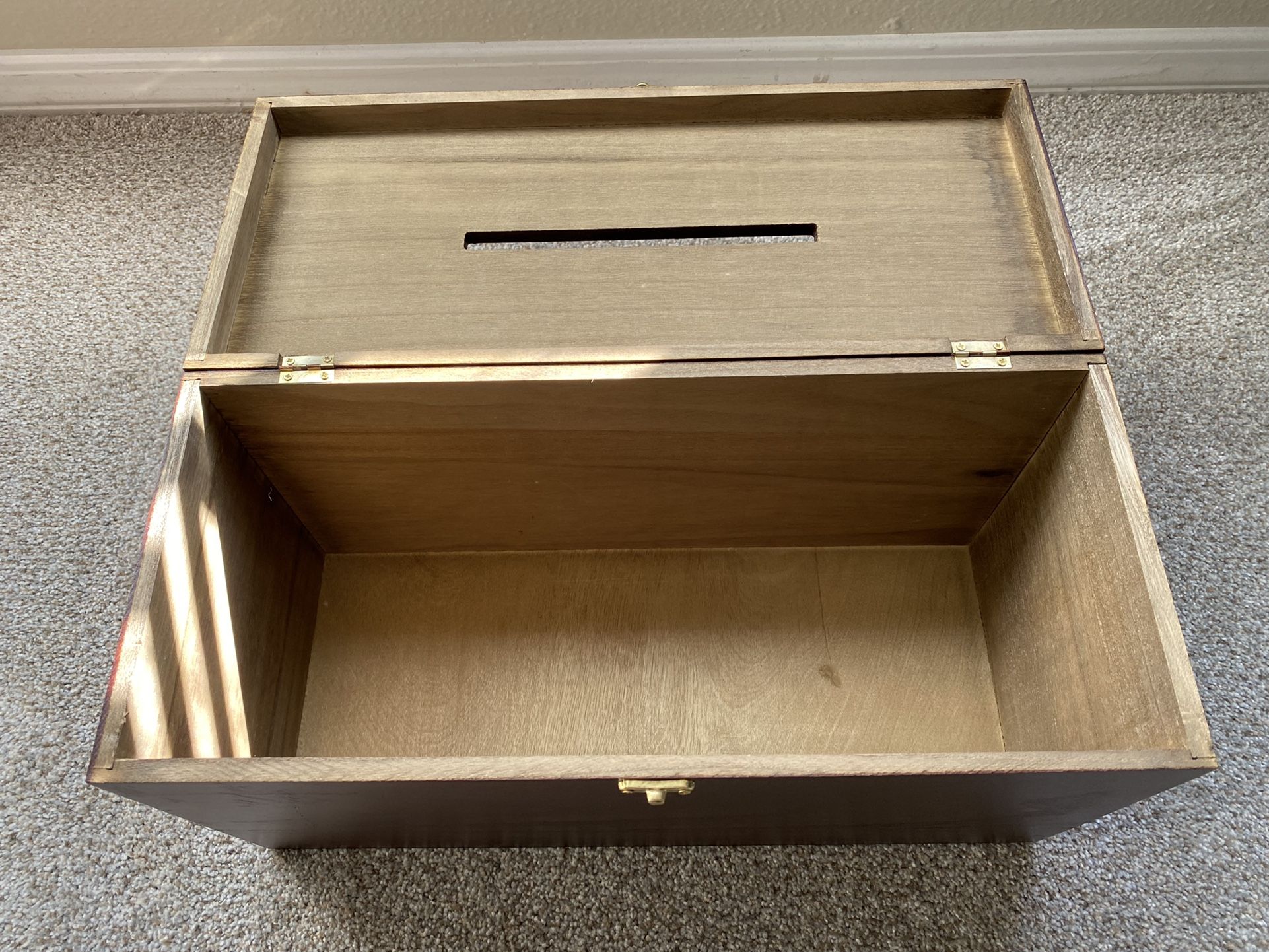Hickory Wood Wedding Card Box With Gold Pens
