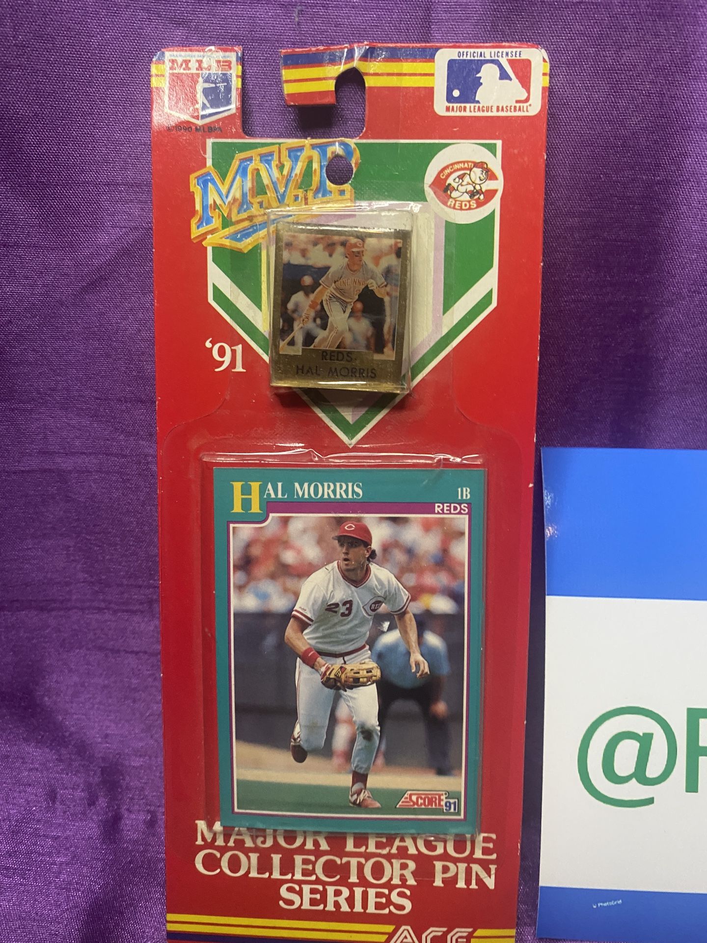 91 MLB MVP ACE HAL MORRIS PIN AND CARD COLLECTOR SERIES