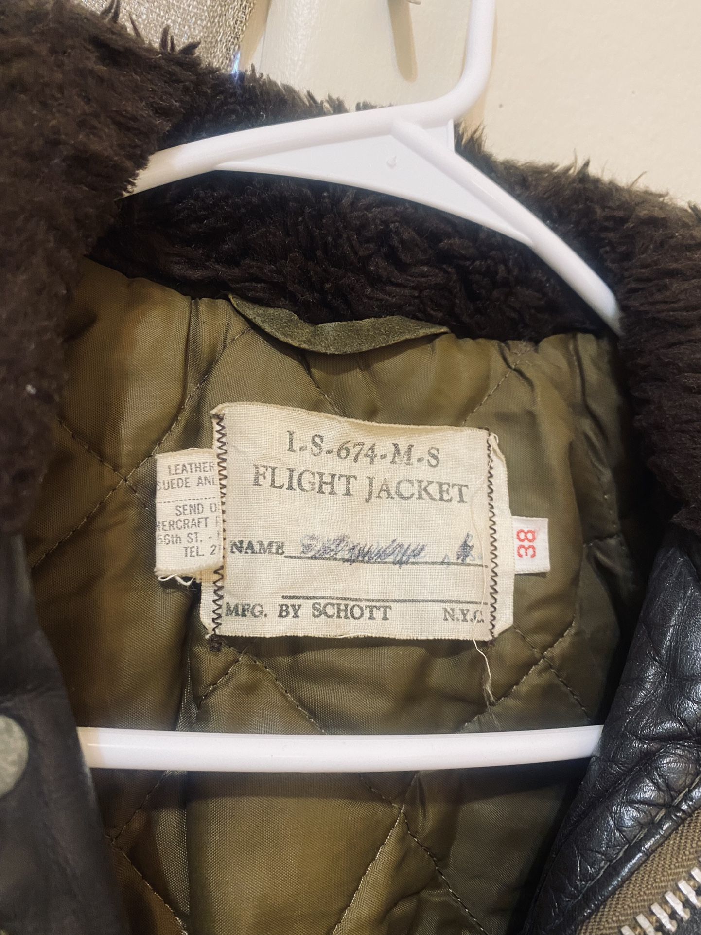 Authentic Size 38 Bomber Jacket I-S-674-M-S Flight Jacket MFG. By Schott
