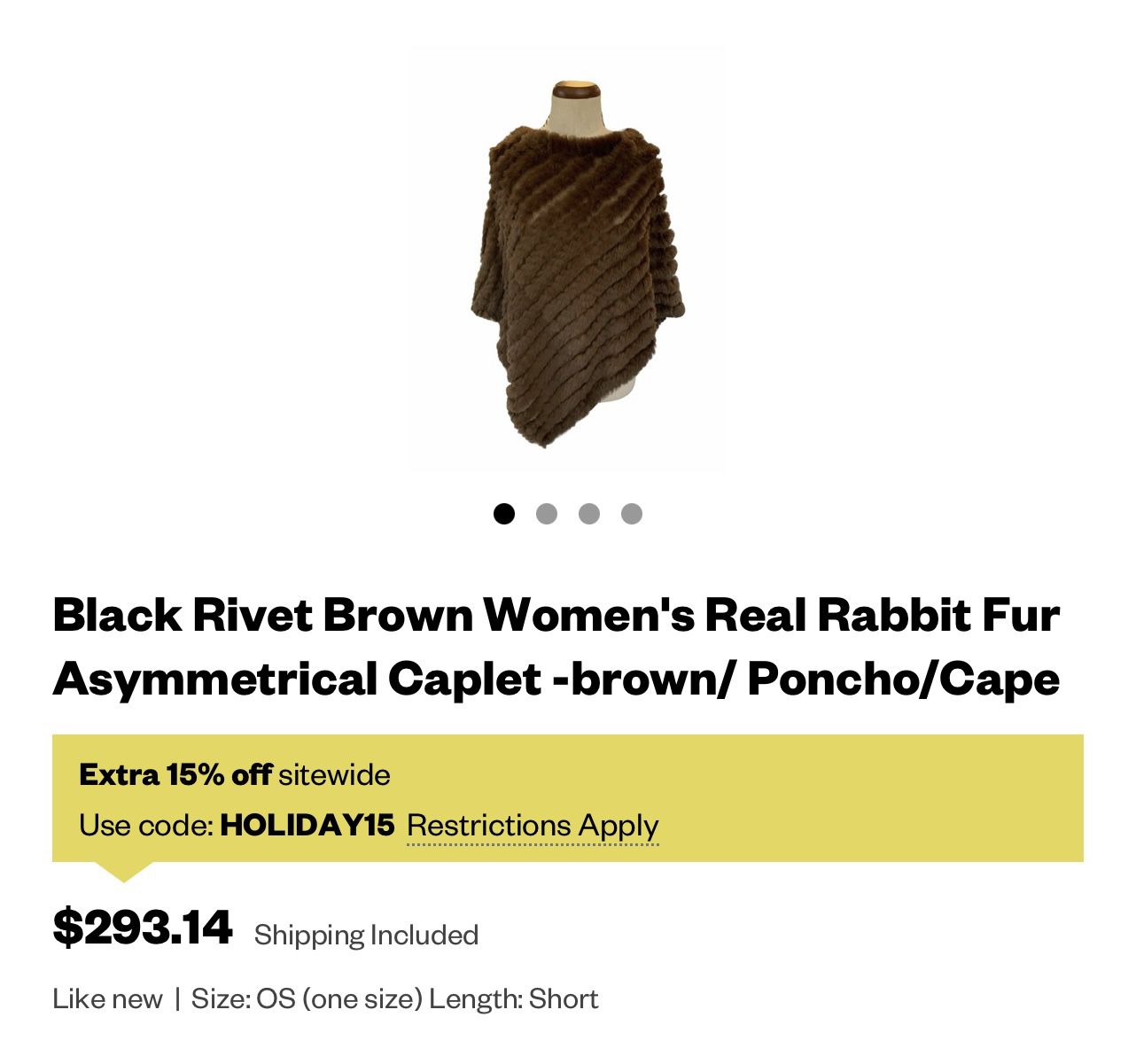 Black Rivet Brown Women Real Rabbit Fur Asymmetric Caplet -brown / Poncho / Cape original price $ 294