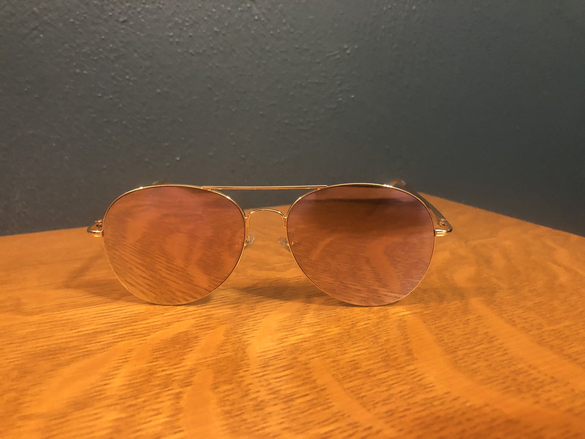 Unused Purple Mirror Flat Lense Aviator Sunglasses Gold Trim