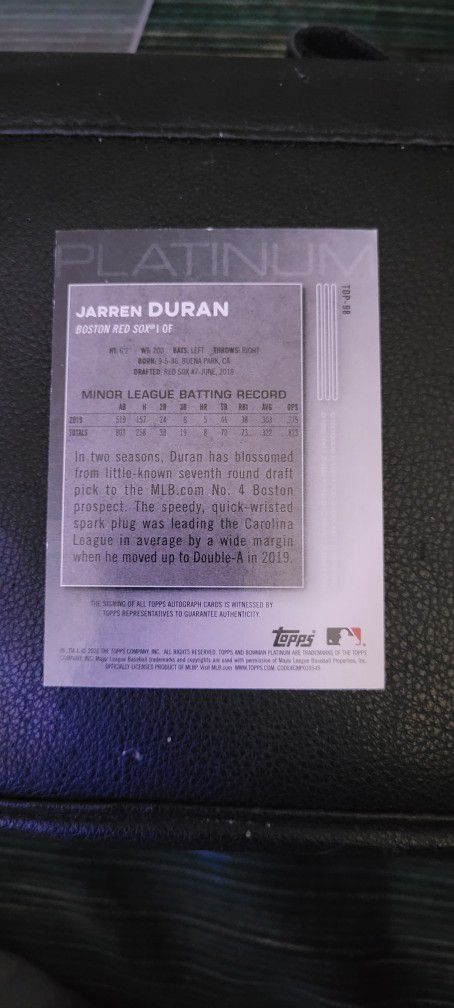 Jarren Duran Bowman Platinum Autographed 02/10 (Red Refractor)