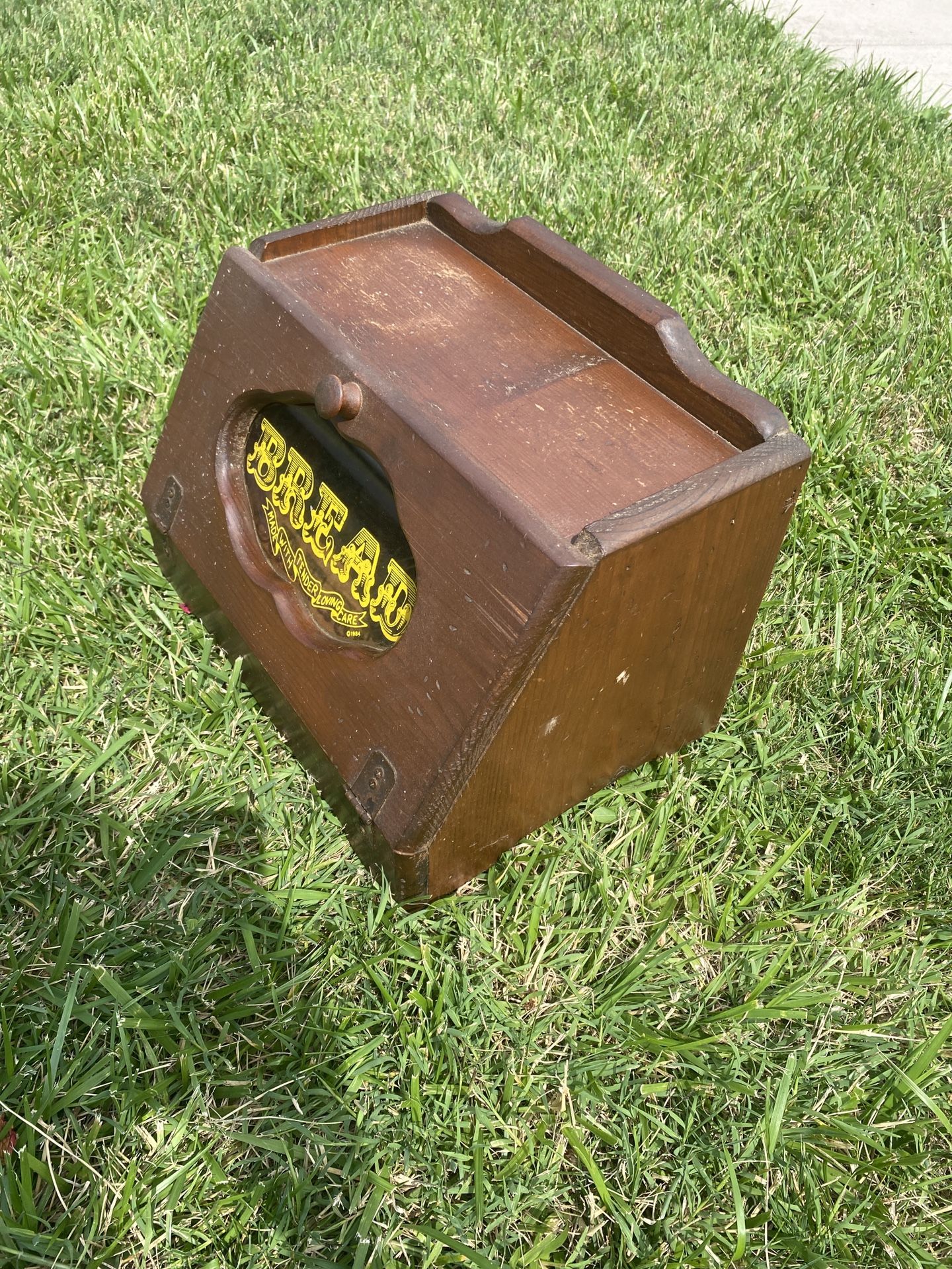 Vintage Wooden Bread Box With Window & Yellow Graphics - 15” x 11” x 11”