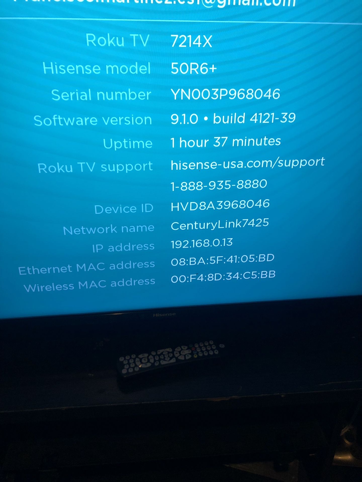 hisense roku mac address