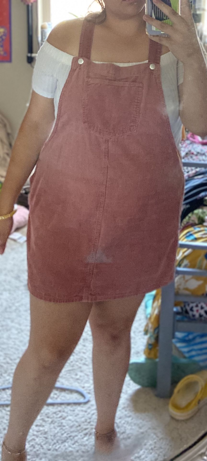 Cute nude pink coteroy overall dress