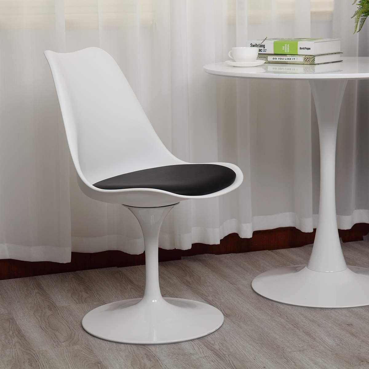 Elegant and Stylish Cushioned Seat and Curved Backrest, White and Black