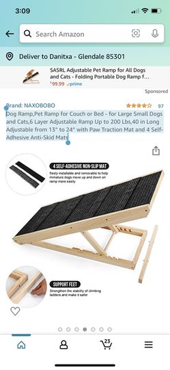 Dog Ramp,Pet Ramp for Couch or Bed - for Large Small Dogs and Cats,6 Layer Adjustable Ramp Up to 200 Lbs,40 in Long Adjustable from 13” to 24” with Pa Thumbnail