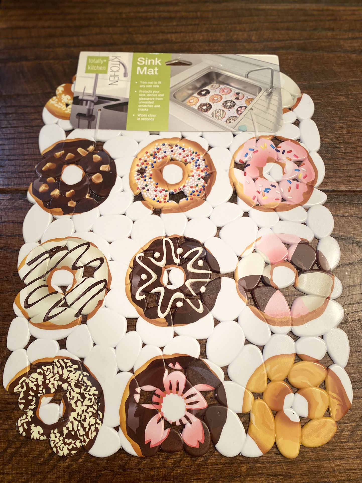 Donut Sink Mat Set Of 2, Assorted Donuts Theme Pebble Protective Sink Mats 🍩