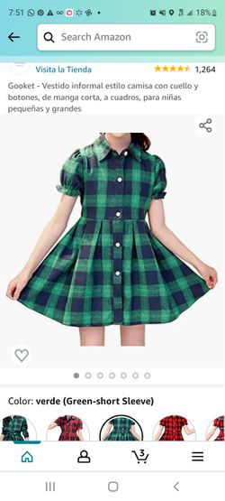 Booket Little Big Girls' Casual Button Down Collar Short Sleeve Plaid Shirt Dress Thumbnail