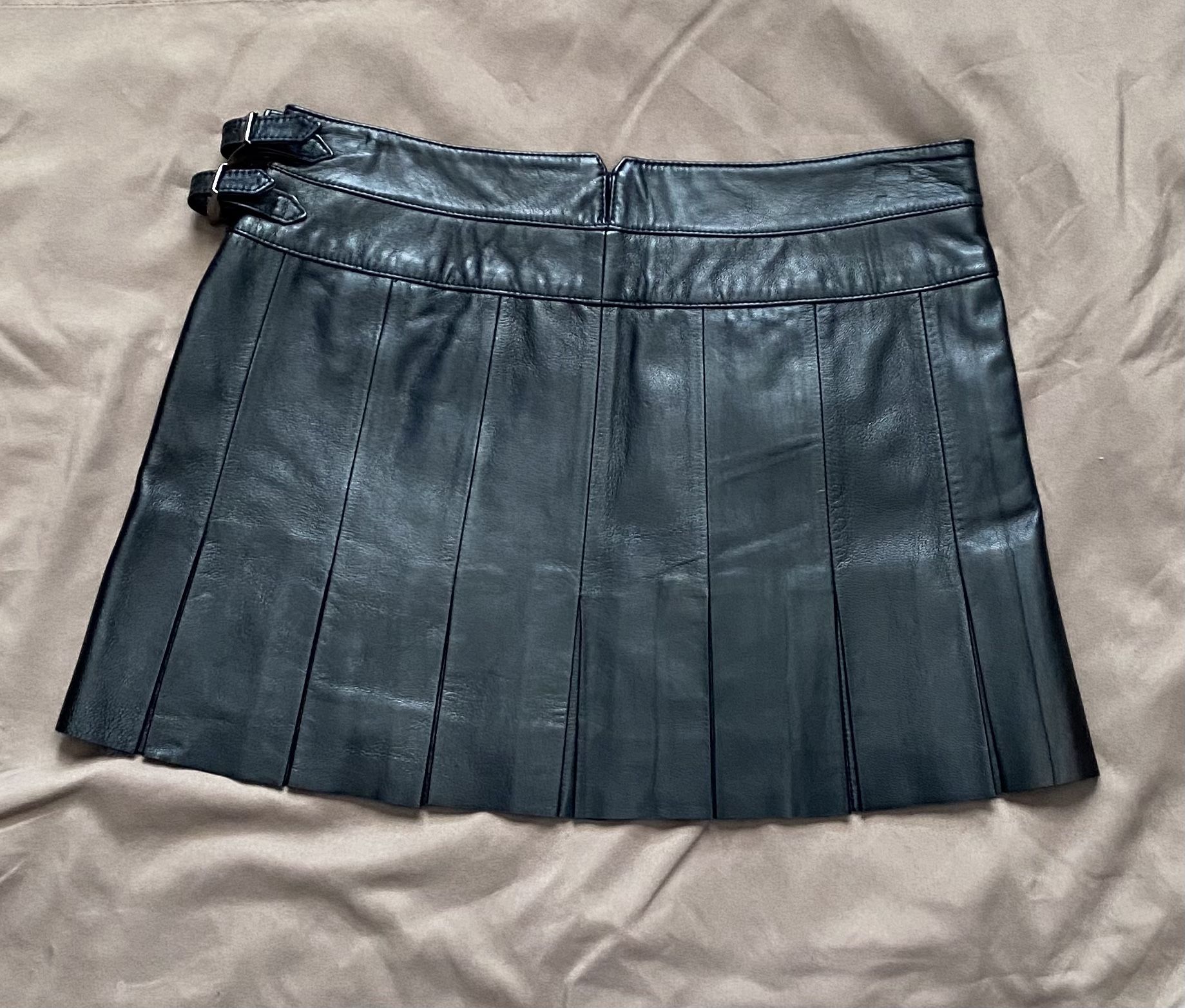 Joie Leather Box Pleat Skirt