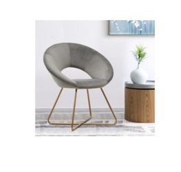 Gray Velvet Cushioned Accent Chair for Bedroom, Living Room, Vanity Chair, Accent Chair with Gold Legs Thumbnail
