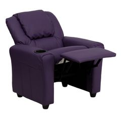 Flash Furniture Contemporary Purple Vinyl Kids Recliner with Cup Holder and Headrest Purple - 24" x 36.5" x 27" Thumbnail