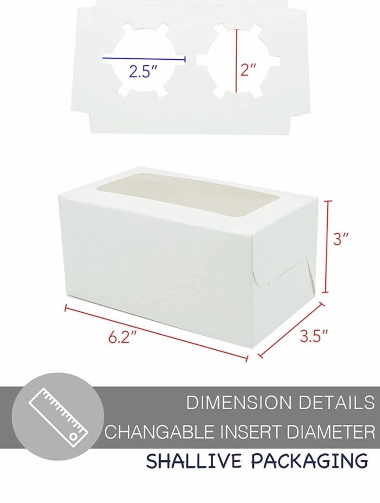 Cupcake Bakery Boxes Double 25 Count, 2 Cupcake Holder of Sturdy Cardboard