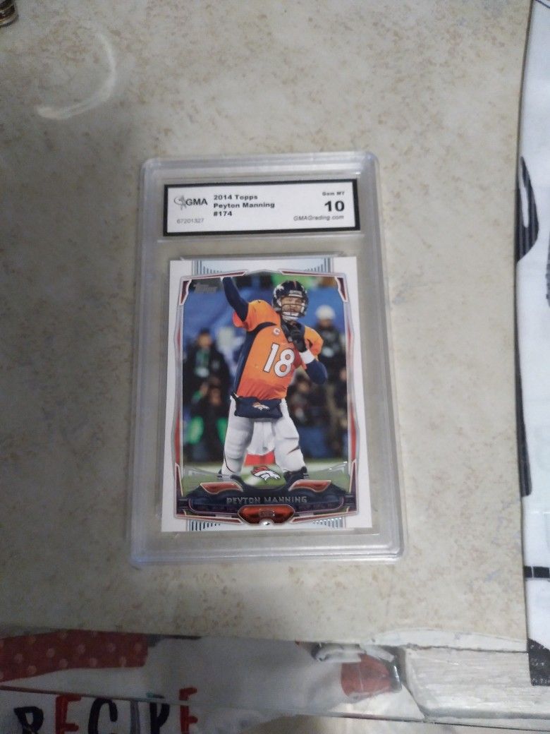 Peyton Manning Topps Trading Card With A 10 Grading And Is Totally Encased