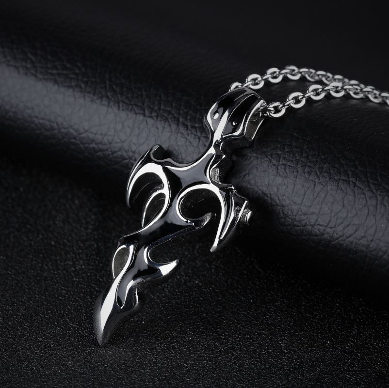 "Cross Enamel Cool Punk Style Bar Necklace, N90201P134