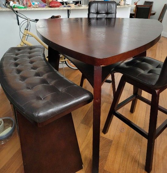 High Top Bar with 2 Swivel Chairs & Bench