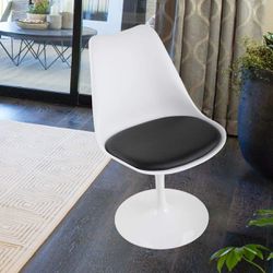 Elegant and Stylish Cushioned Seat and Curved Backrest, White and Black Thumbnail