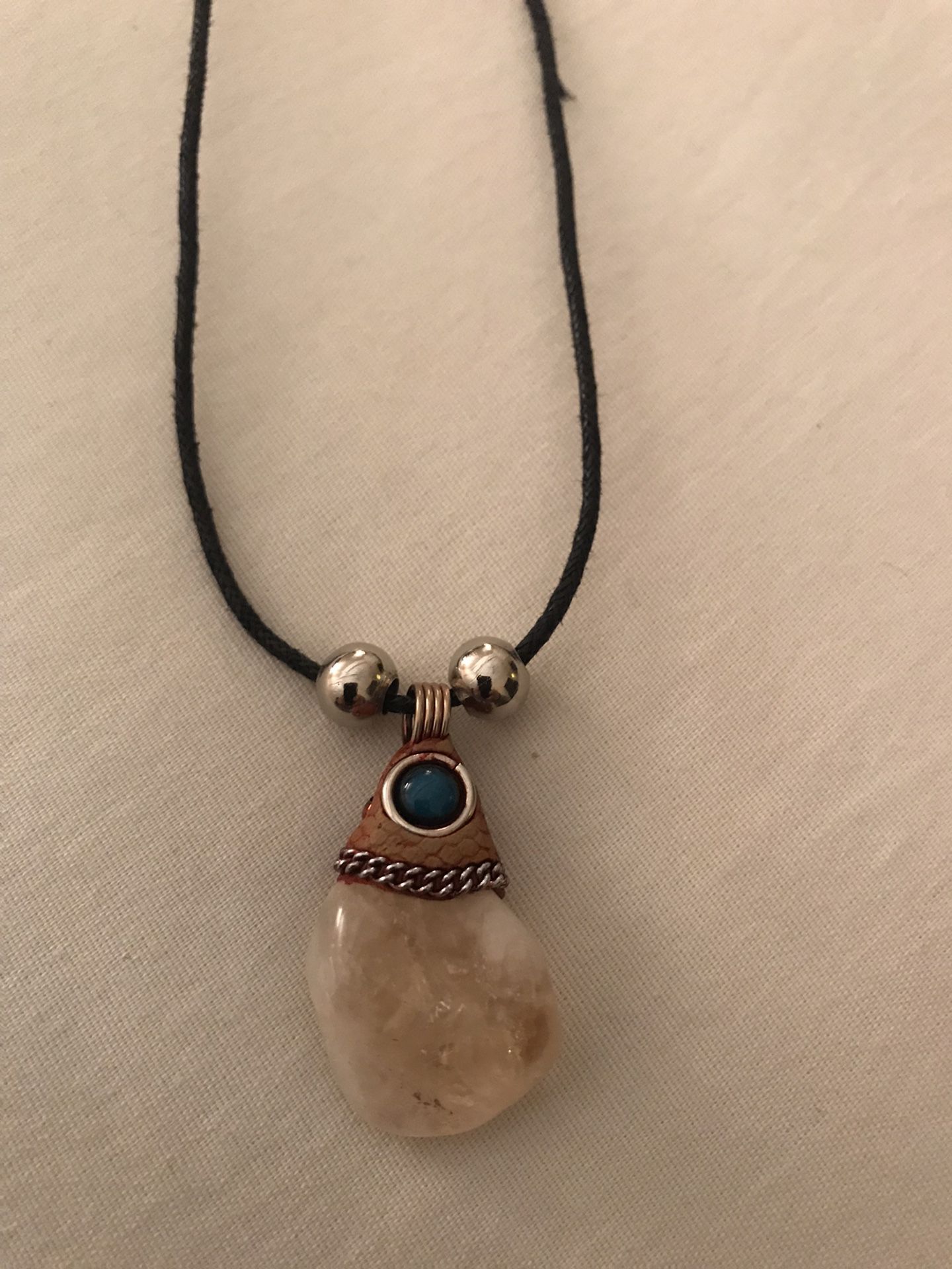Moonstone Tumbled Stone Pendant Necklace w/Cord- Handmade