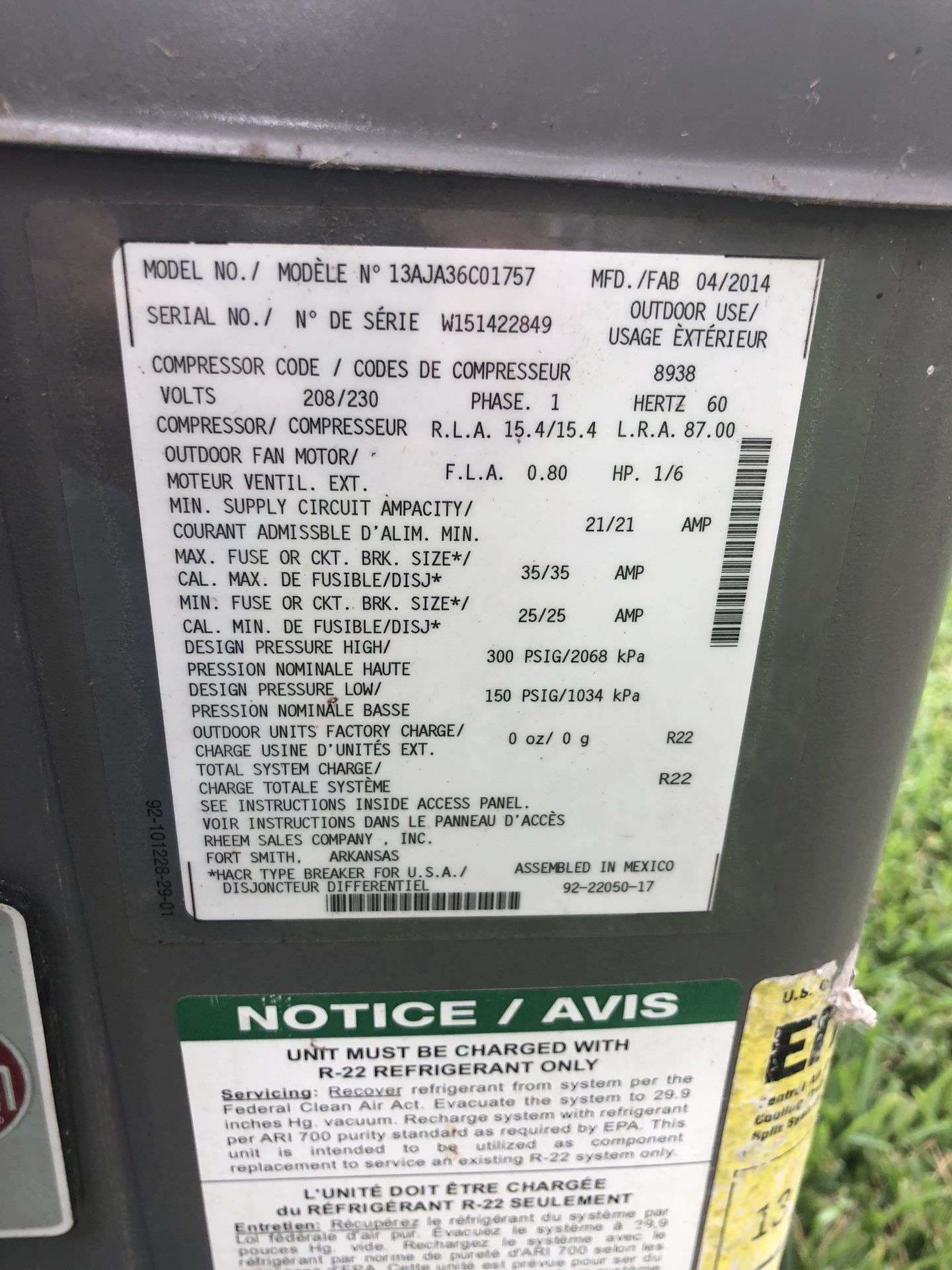 Rheem compressor