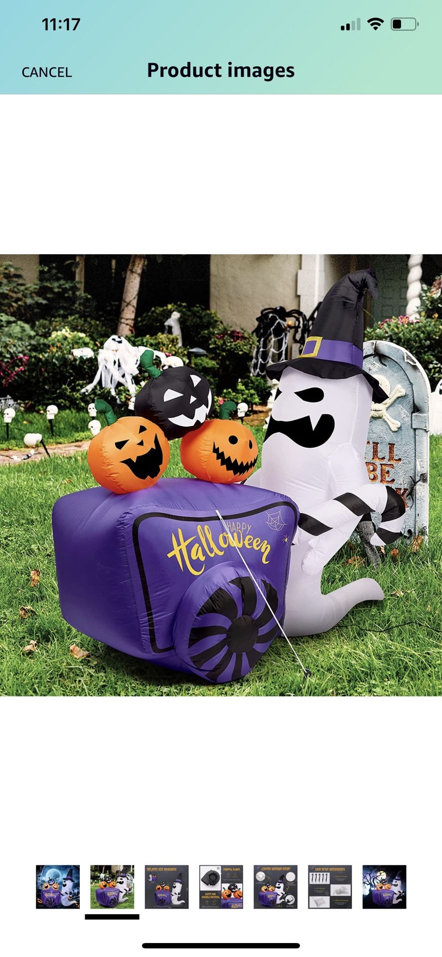 6 Ft Blow Up Halloween Inflatable White Ghost with Pumpkin Cart, Halloween Blow Up Yard Decoration with LED Light for Lawn Home Party Indoor Outdoor