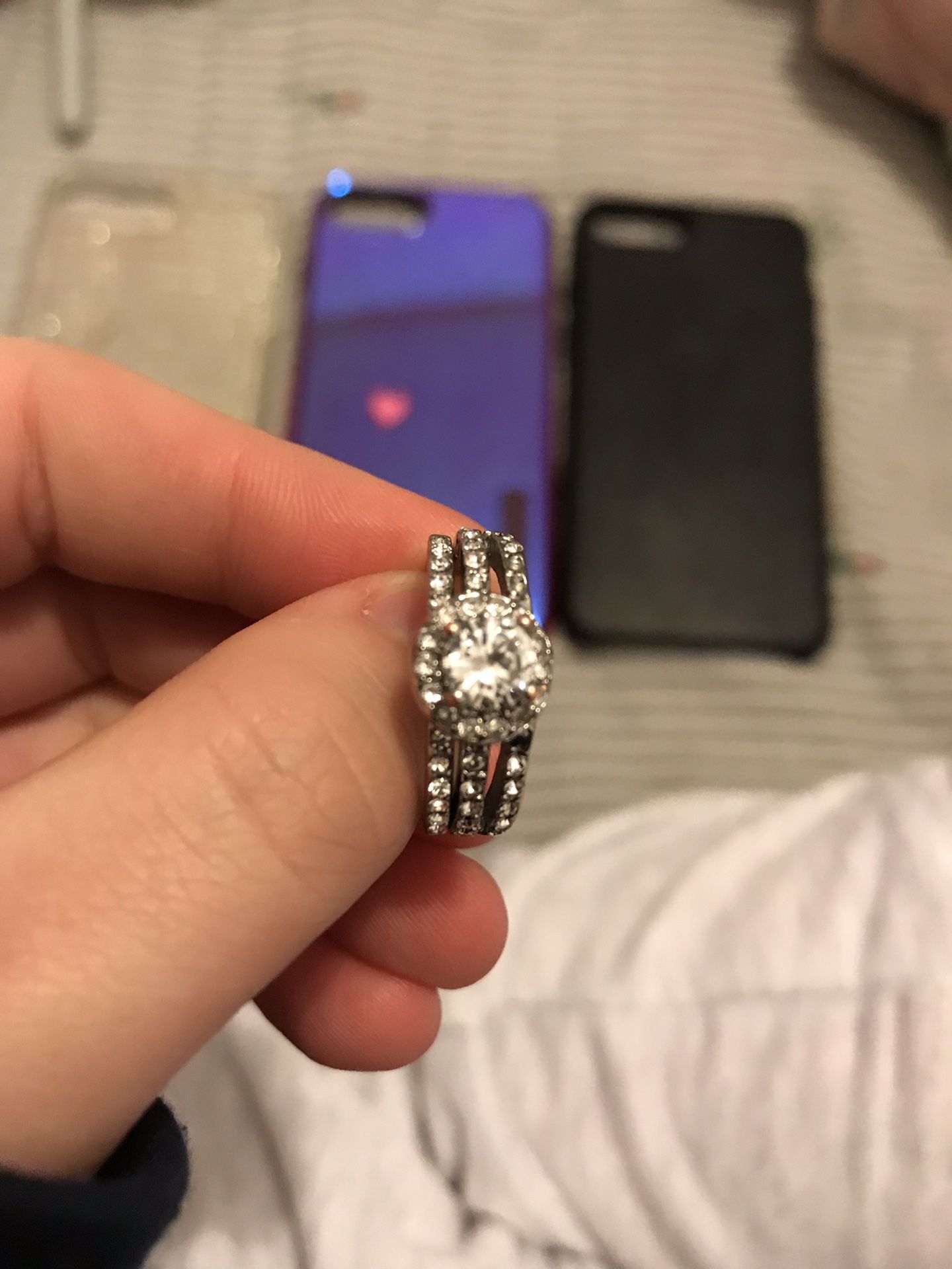 Wedding band and engagement ring