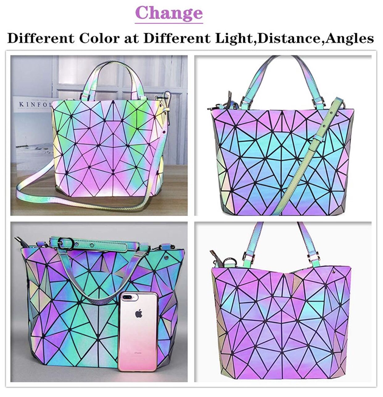 Luminous Geometric Purses for Women Crossbody Bags for Women Backpack Fanny Pack Tote bag Wallet Collection Amazon's Choice 