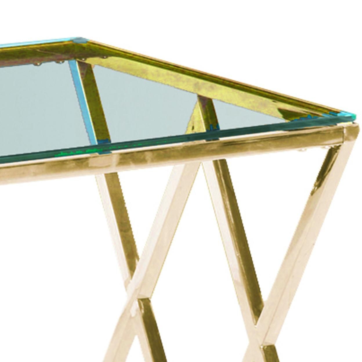 Saltoro Sherpi Diamond Shaped Metal Accent Table with Glass Top, Gold