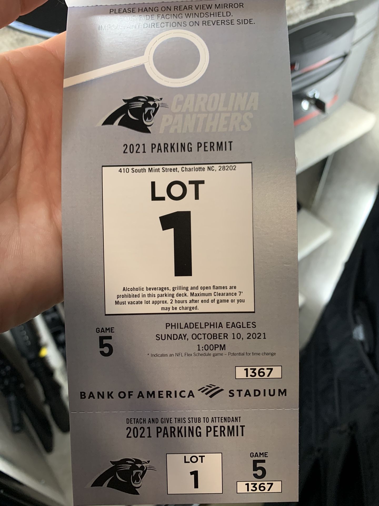 Panthers Parking Pass Lot 1