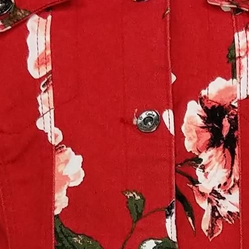 DG2 by Diane Gilman Women's Sz M Floral Print Denim Jacket Red 646504