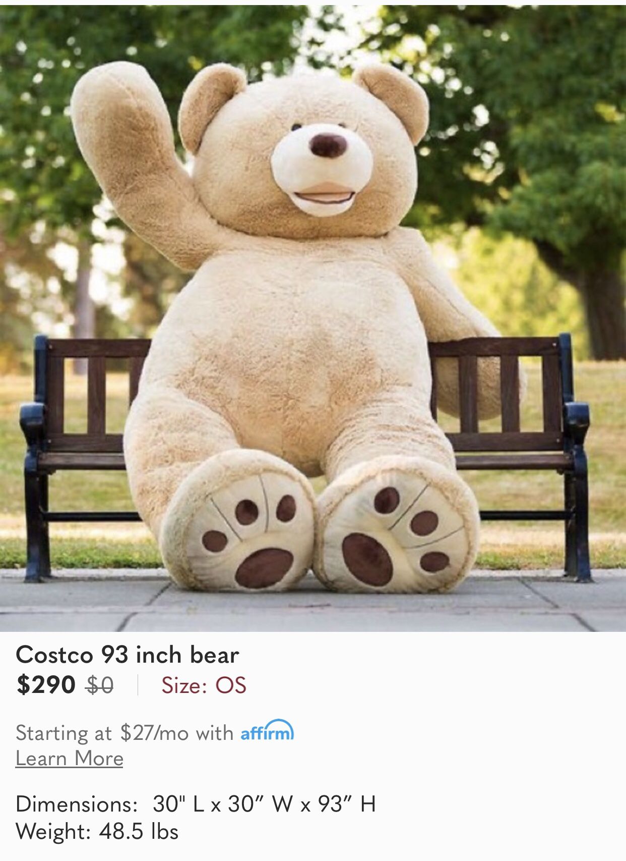 93” Super Soft Stuffed Teddy  Bear