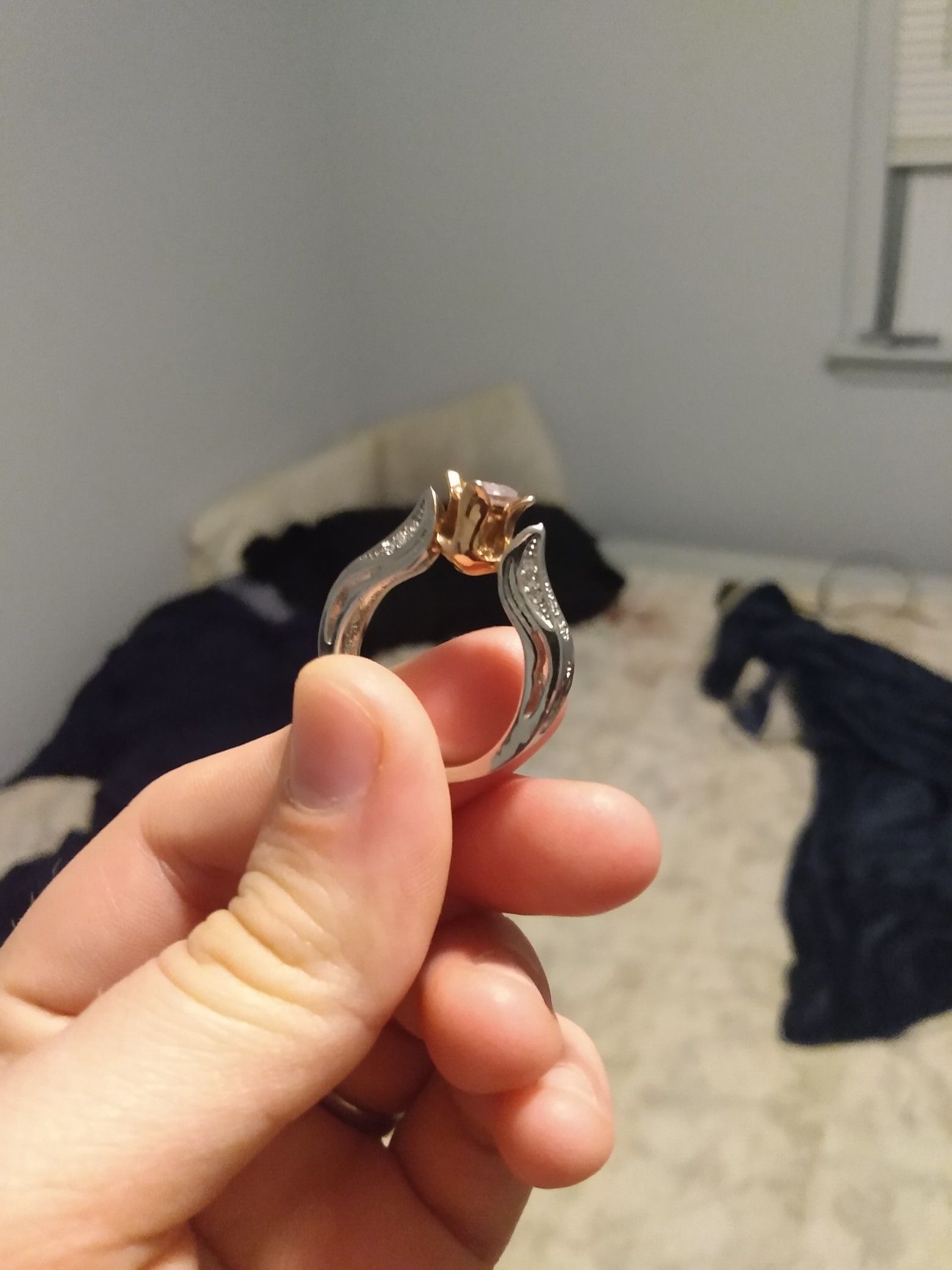 Vorcano silver and rose gold wedding ring