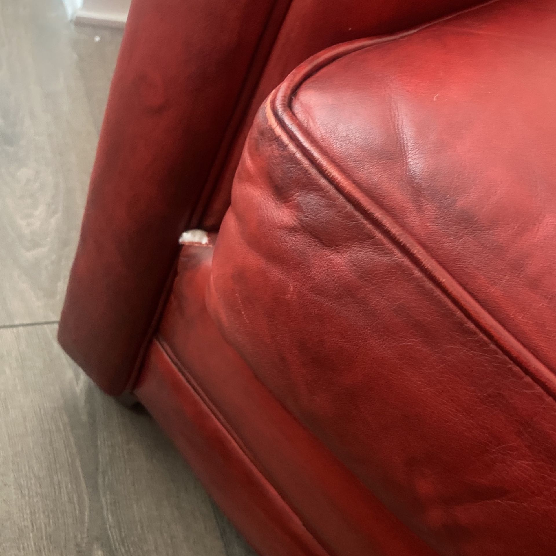 Crate and Barrel Red Leather Armchairs Set Of 2