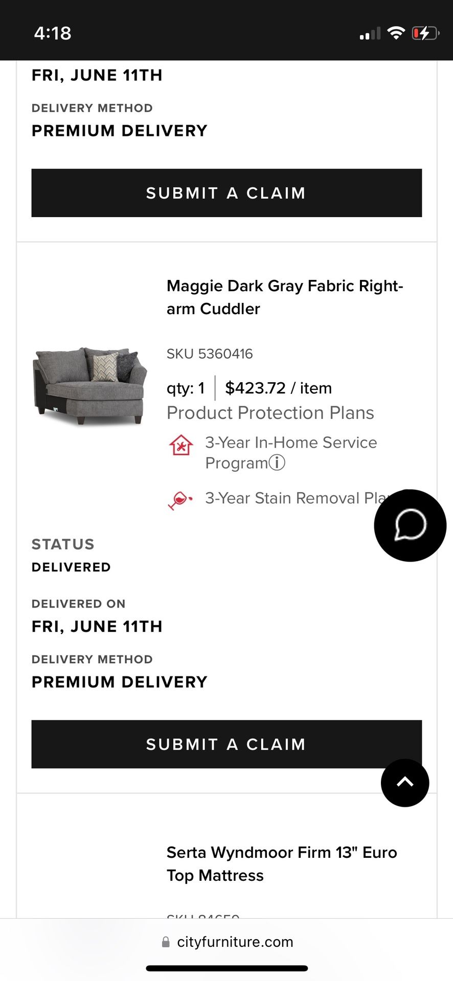 Grey “City Furniture” Sectional Couch