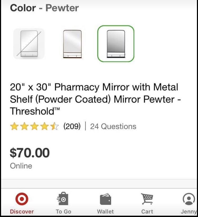 NEW Threshold 20” x 30” Pharmacy Mirror with Metal Shelf