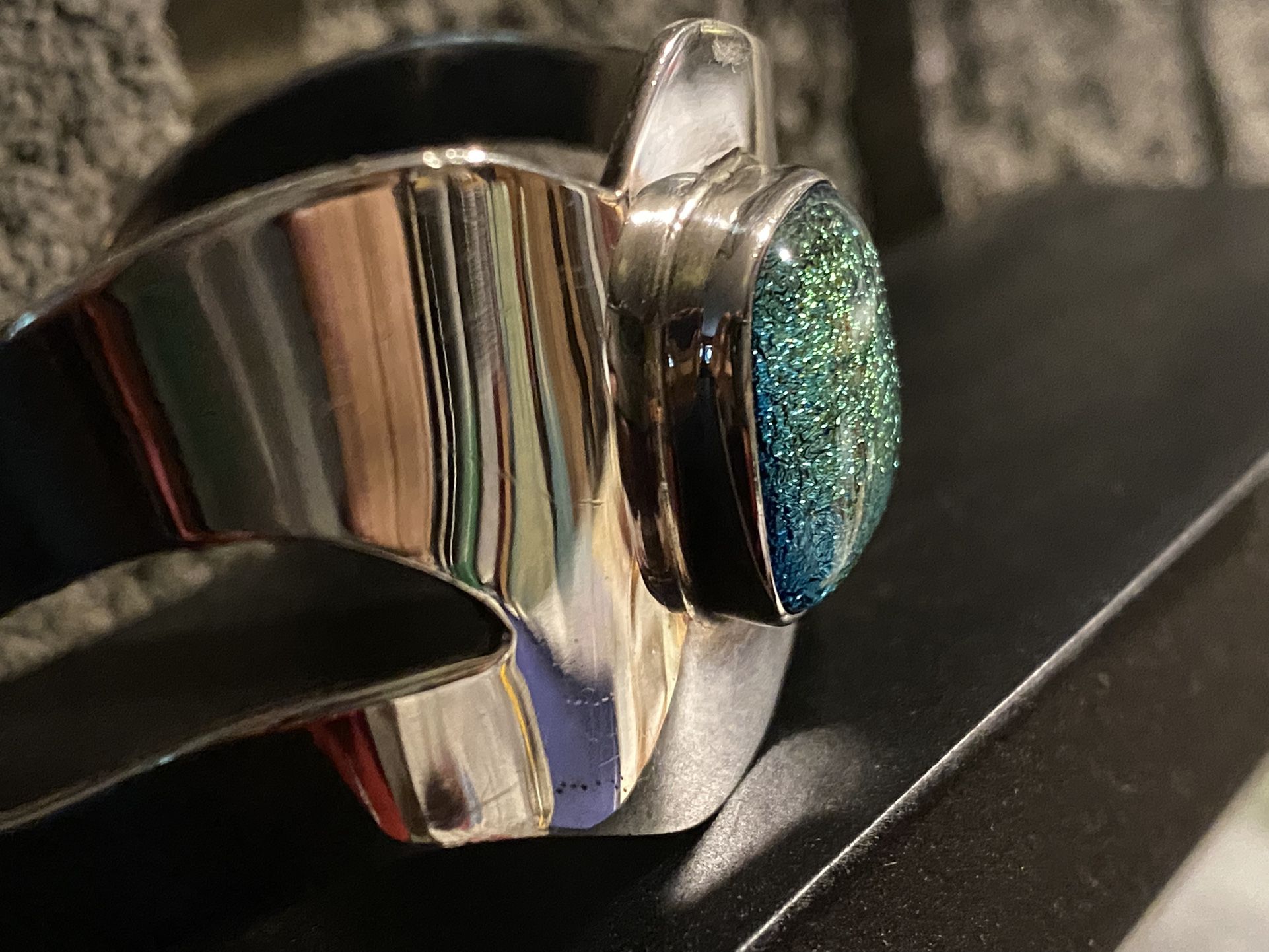 Silver and Dichroic Glass Cuff Bracelet 