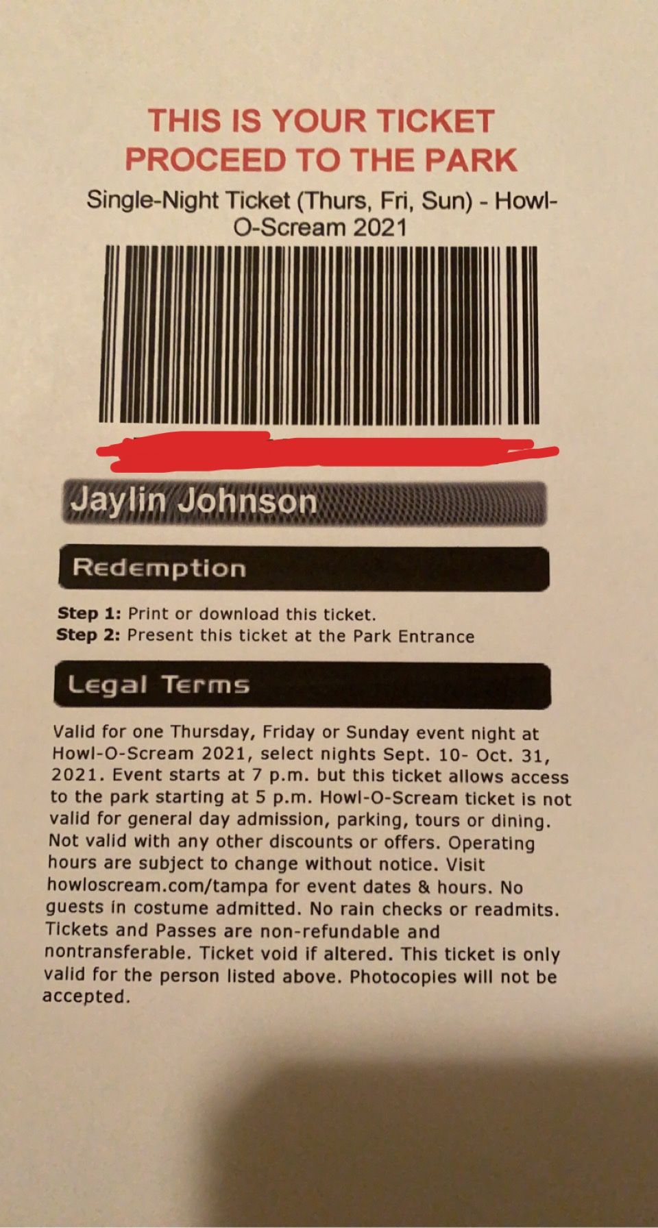 HOWL O’ SCREAM TIX