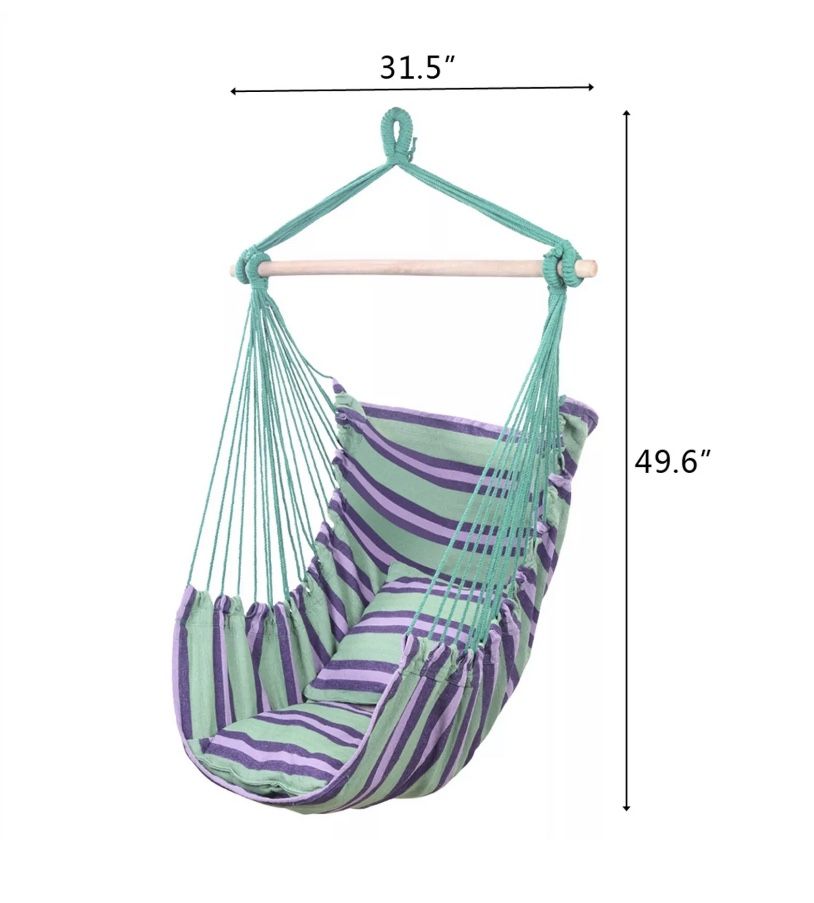 Deluxe Hanging Rope Chair *Canvas Porch Swing/Yard Garden/Patio Hammock * $50/each or 2/$85 Blue/green Stripes