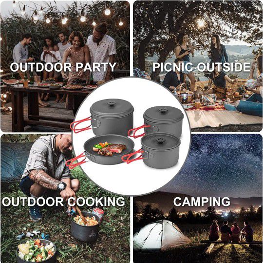 New Alocs Camping Cookware Backpacking Mess Kit for 4 Compact