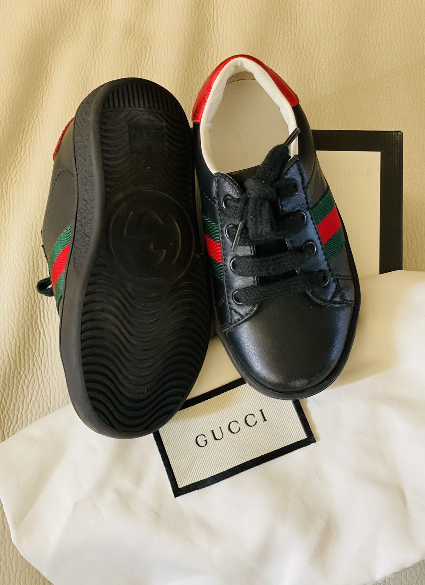 Gucci Kids Web-detailed leather sneakers Size 23