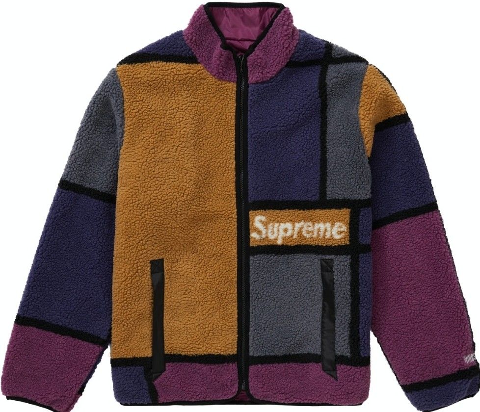 Supreme Reversible Colorblocked Fleece Jacket Purple Size Large