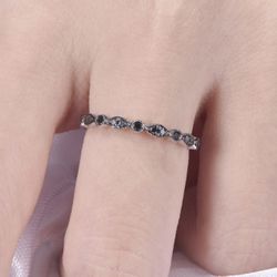Black Diamond Full Eternity Ring - Art Deco Solid 14k White Thumbnail