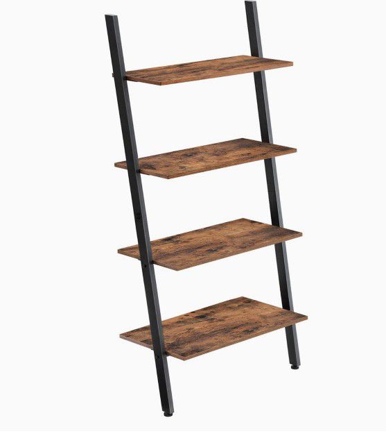 Industrial Ladder Shelf, 4-Tier Bookshelf, Storage Rack Shelves, for Living Room, Kitchen, Office, Iron, Stable, Sloping, Leaning Against The Wall, Ru