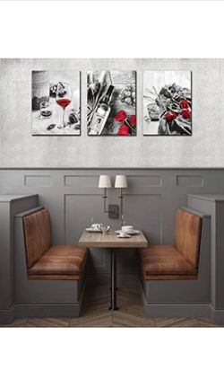 Canvas Wall Art Decor Wine Painting Artwork Poster Red Wine In Cups With Ice Rose Black White Canvas Wall Art Print Framed Pictures Red Rose Poster Gi Thumbnail