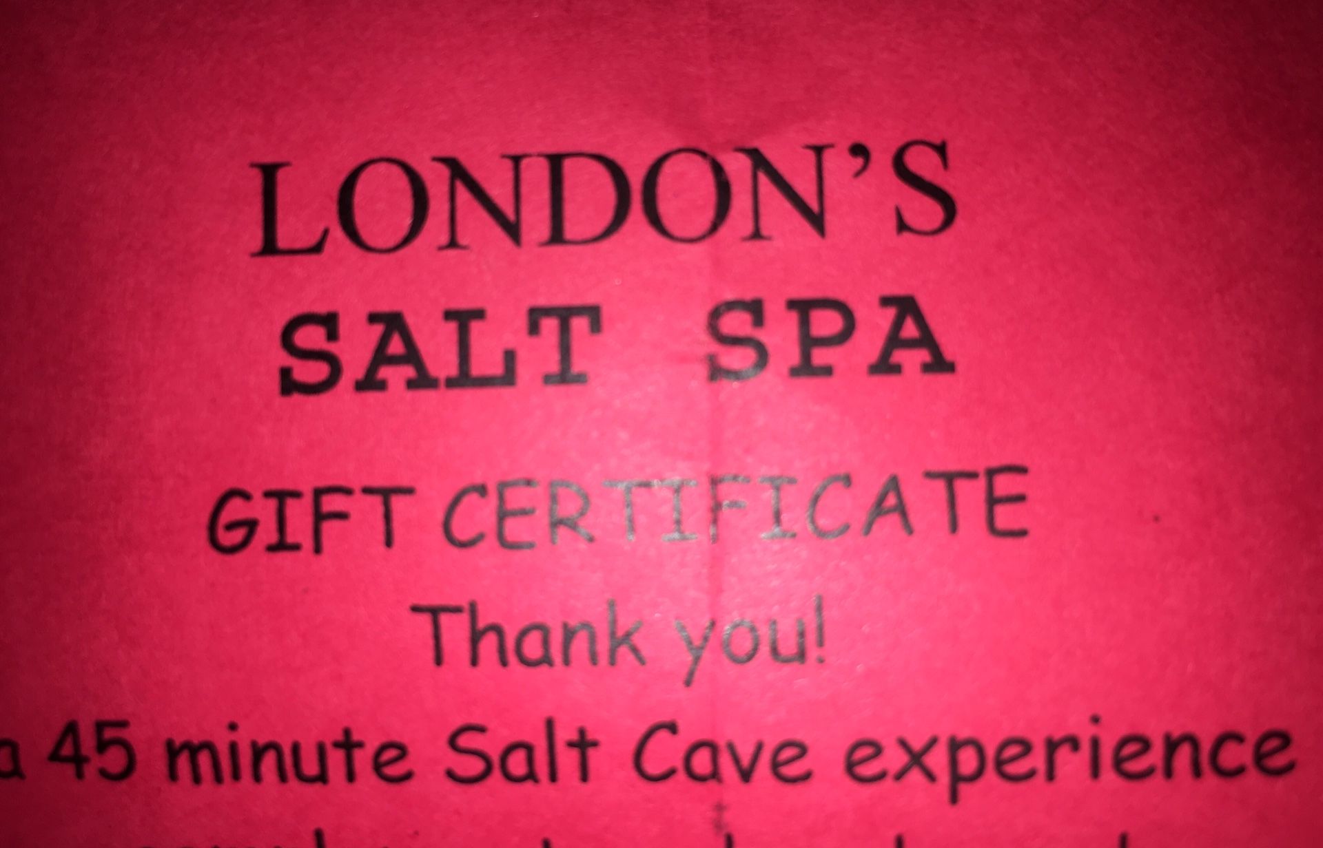 45 minute salt spa gift certificate
