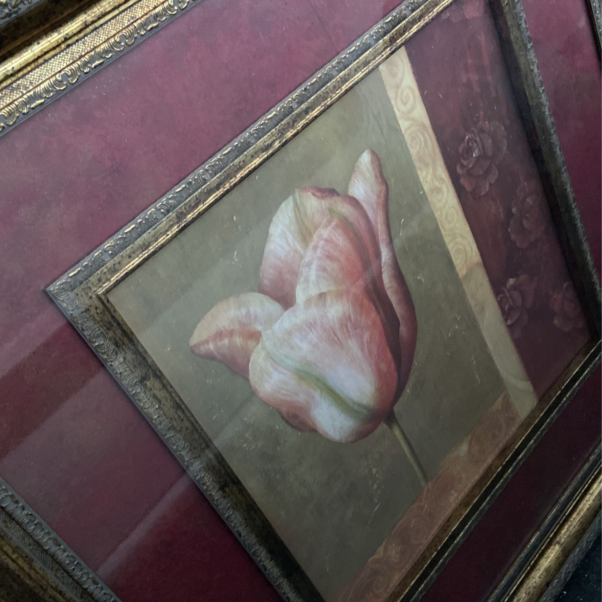 Large Double Frame Matted Picture. Square, Gold Frame